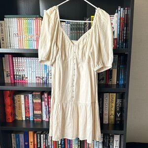 AMERICAN EAGLE Cream Puff Sleeve Button-Down Dress